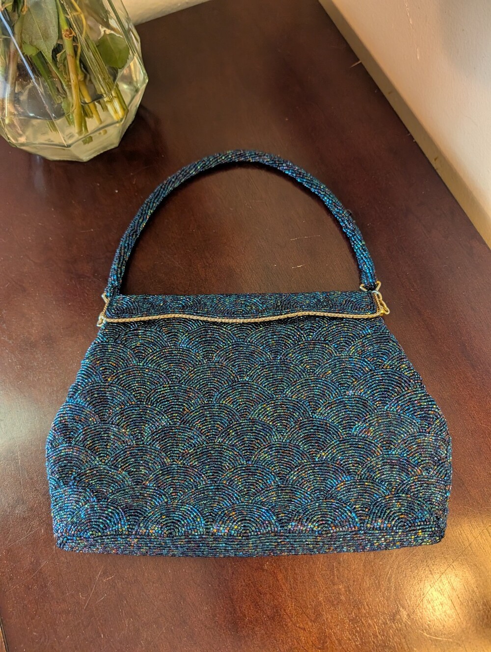 Vintage Blue Beaded Evening Handbag